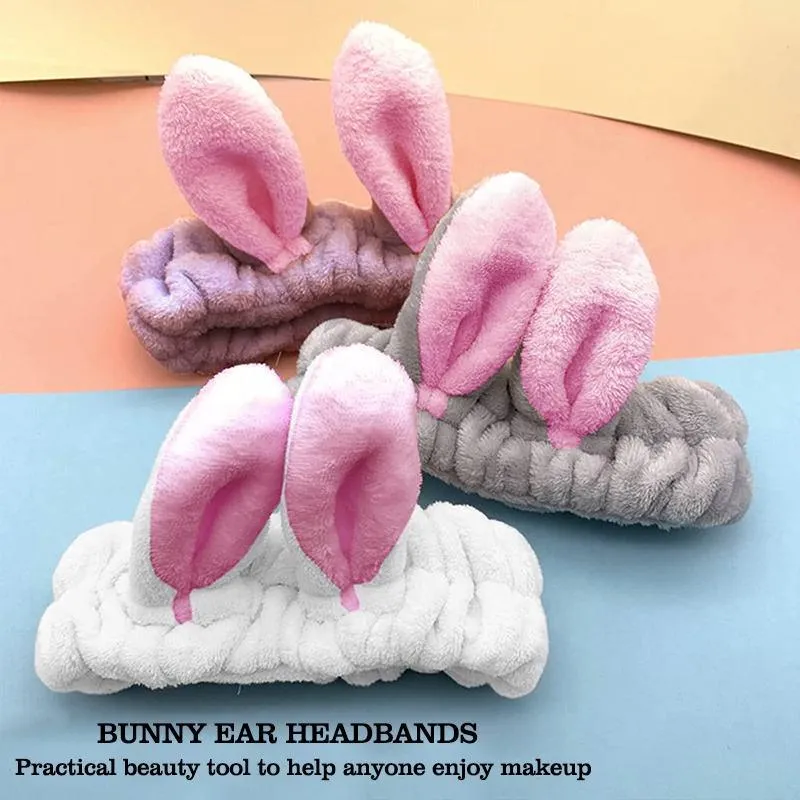 3 Pack Women Bunny Ears Headband Fashionable Face Washing Hair band Cute Hairband Fluffy Elastic Makeup Rabbit Headbands