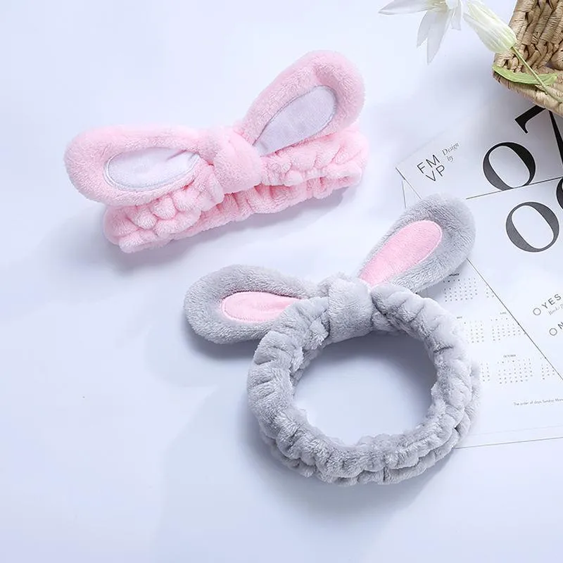 3 Pack Women Bunny Ears Headband Fashionable Face Washing Hair band Cute Hairband Fluffy Elastic Makeup Rabbit Headbands