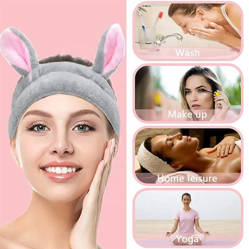 3 Pack Women Bunny Ears Headband Fashionable Face Washing Hair band Cute Hairband Fluffy Elastic Makeup Rabbit Headbands