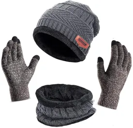 4 Piece Beanie, Scarf and Gloves Set