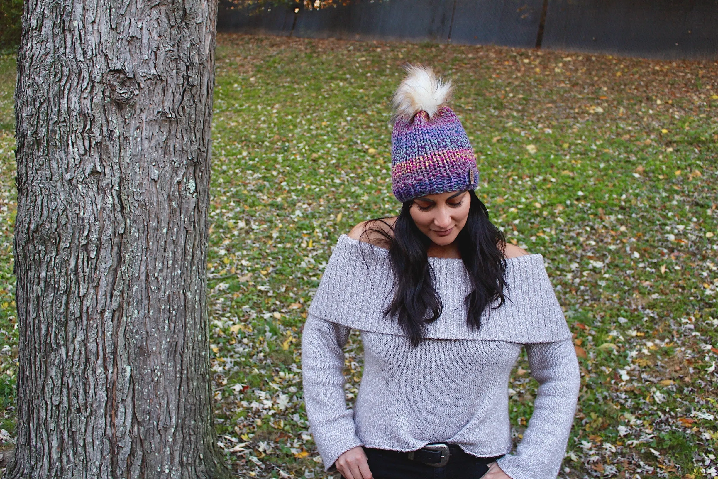 Adult Knitted Beanie with Faux Fur Pom Pom // The Kennebec