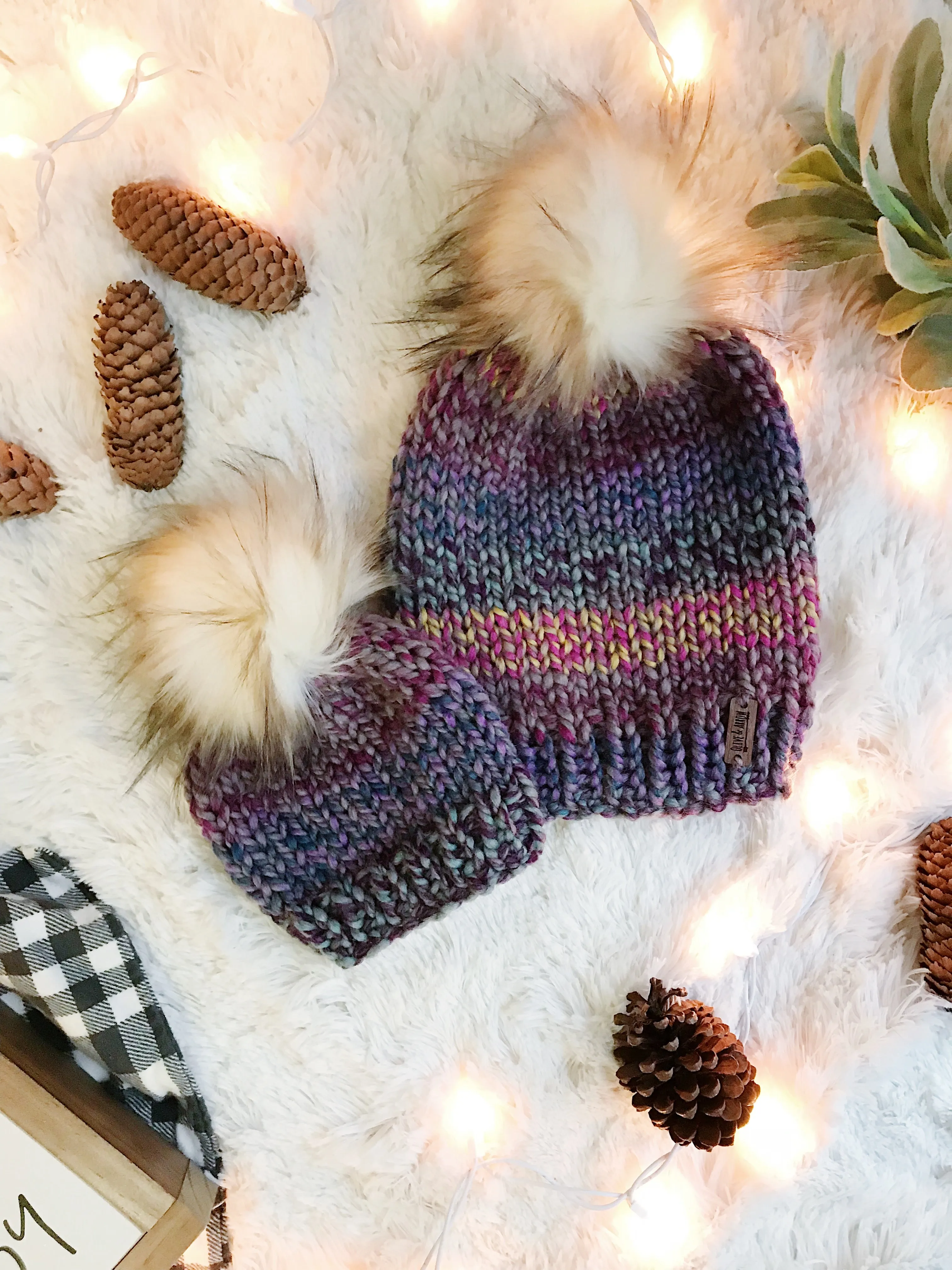 Adult Knitted Beanie with Faux Fur Pom Pom // The Kennebec