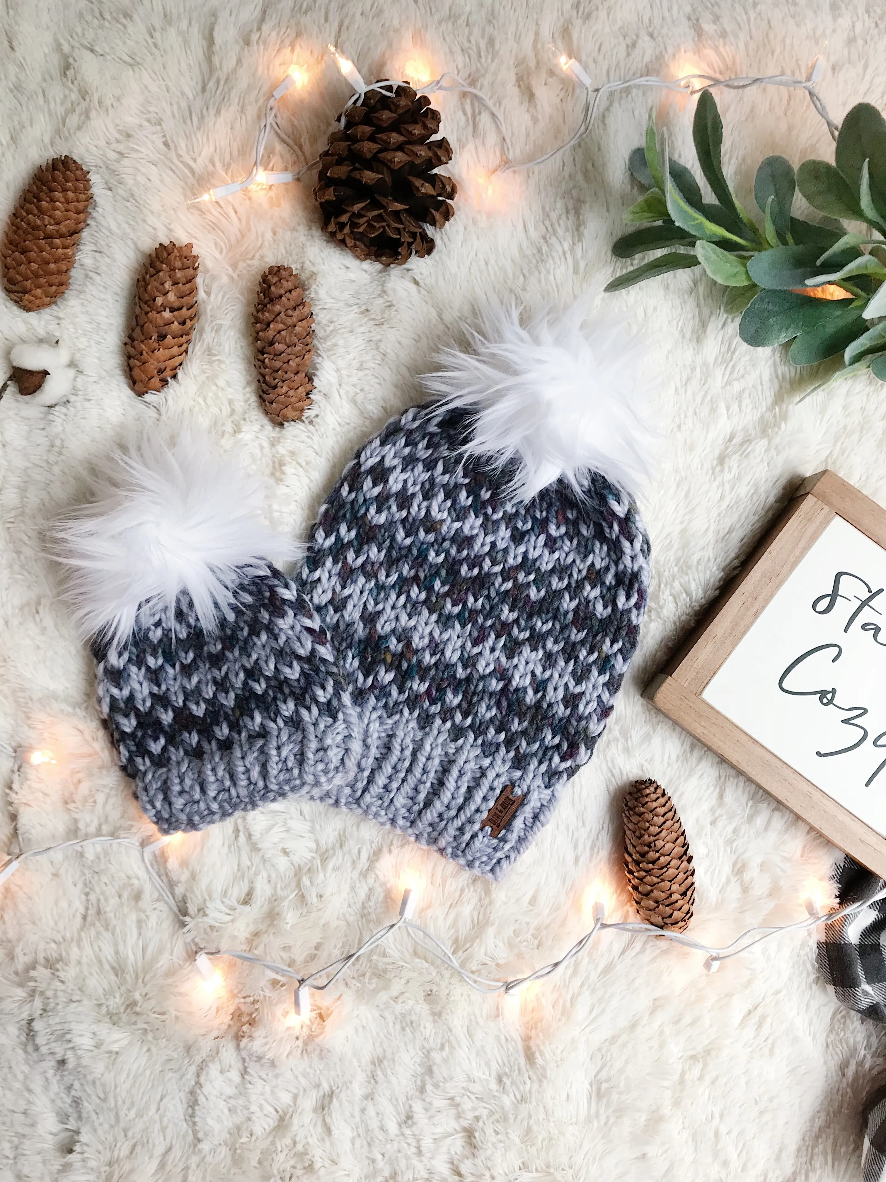 Adult Knitted Fair Isle Beanie with Faux Fur Pom Pom // The Hallowell Hat