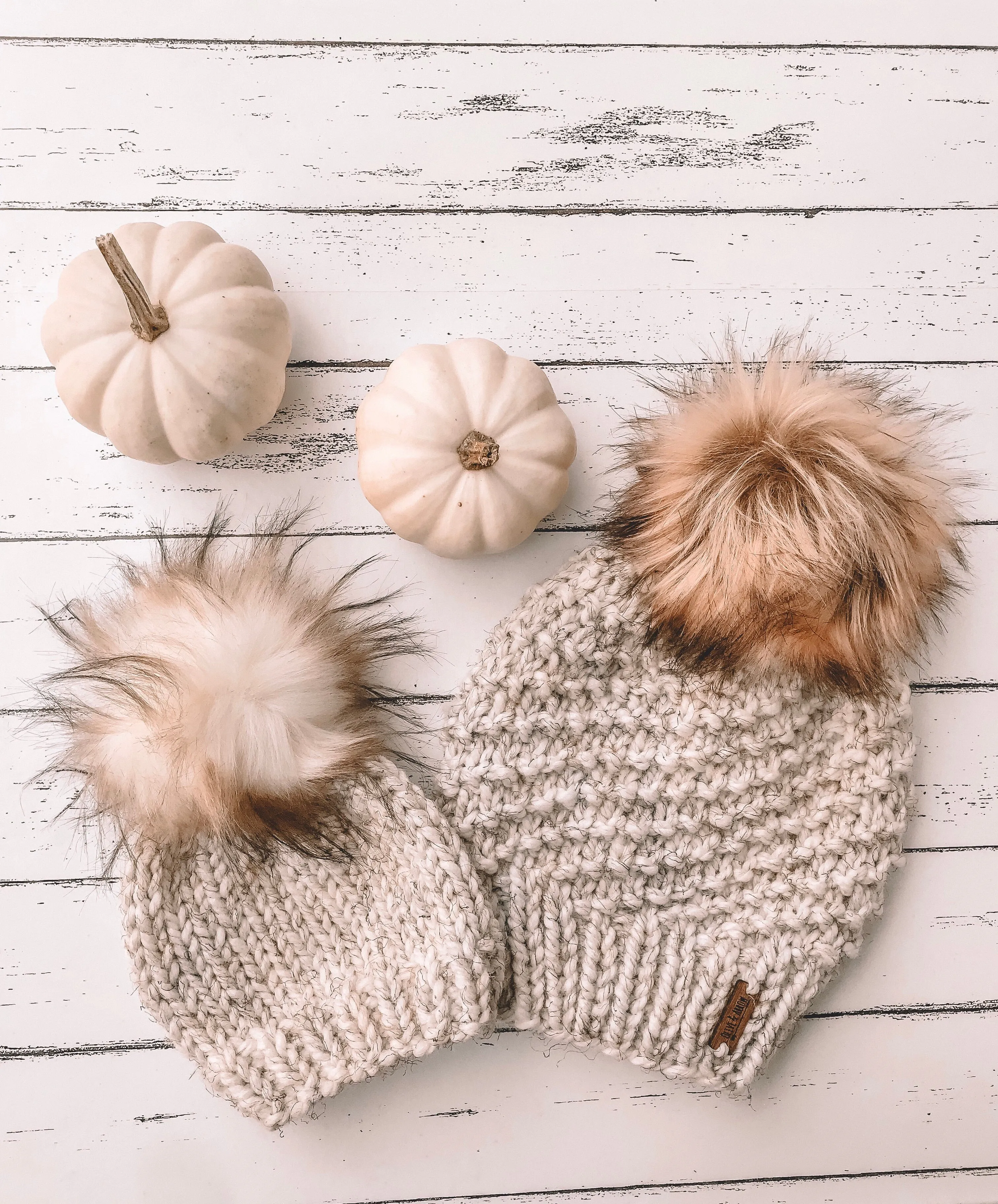 Adult Knitted Textured Beanie with Faux Fur Pom Pom // The Acadia - Wheat