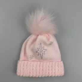 Baby Girls Pink Fur Pom Knitted Hat - Gloriana