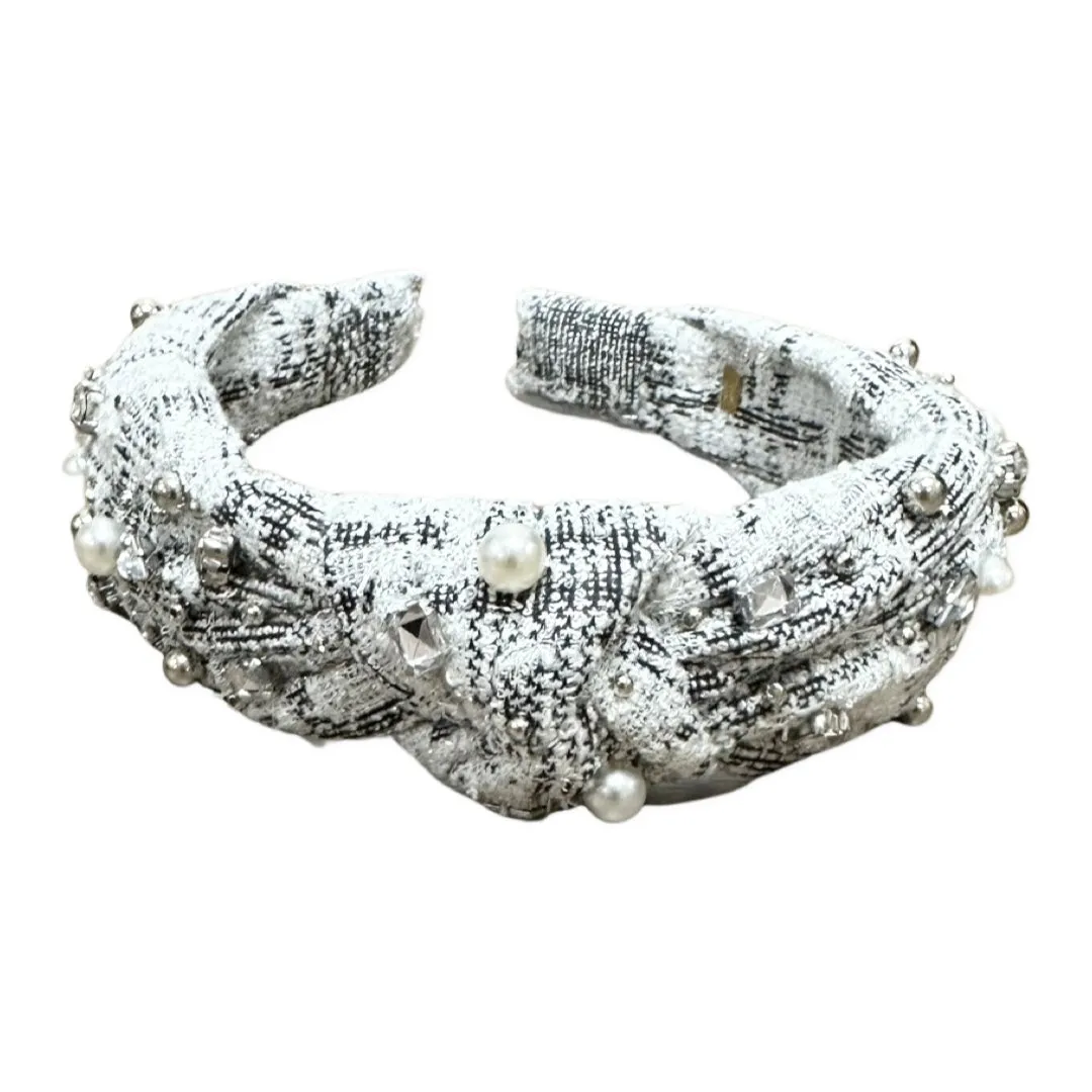 Bari Lynn Tweed Jewel Knot Headband - White & Black