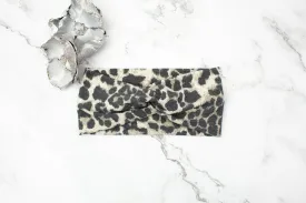 Beige Leopard Print Knit Headband