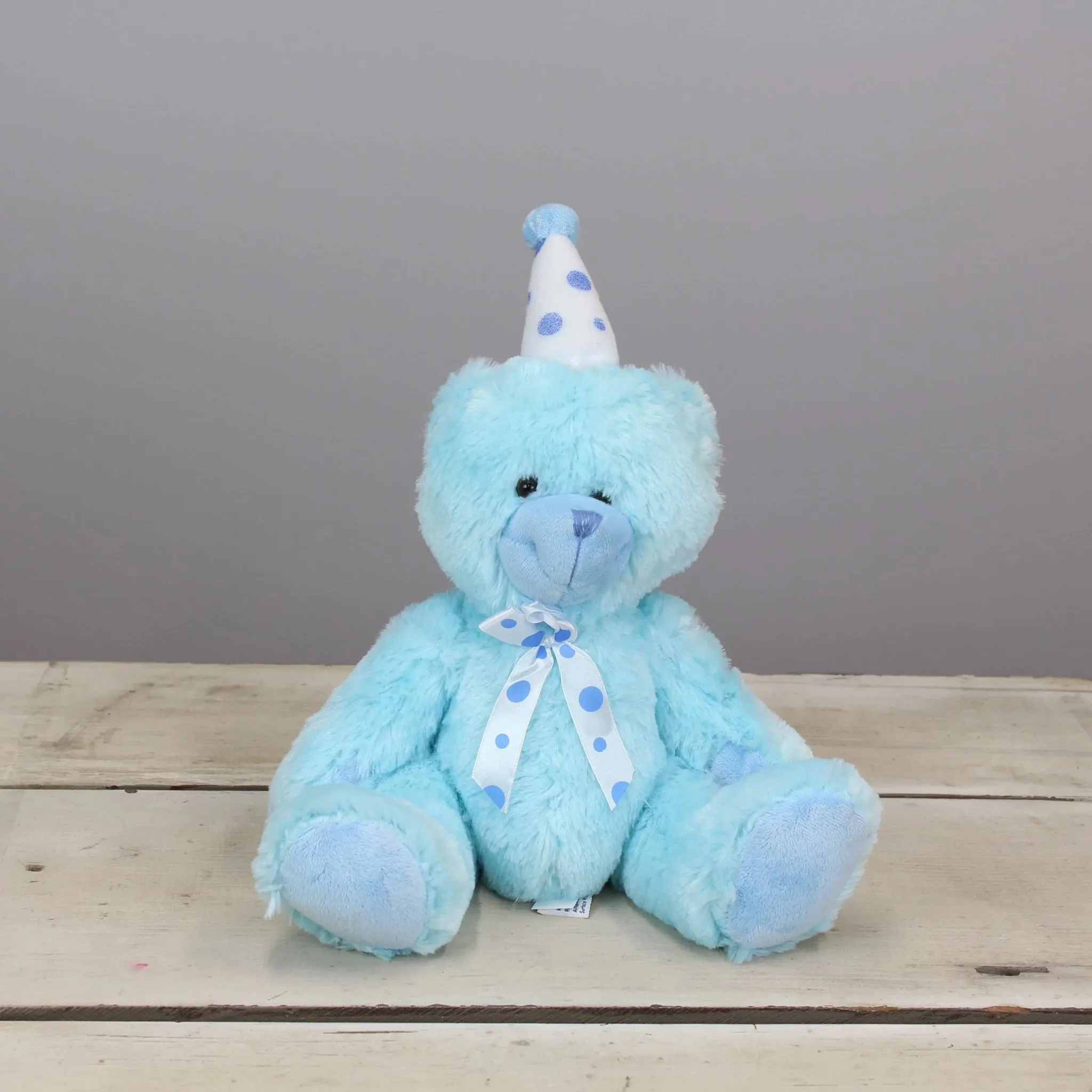 Beverly Hills Teddy Bear Co. Blue Birthday Bear w/ Party Hat