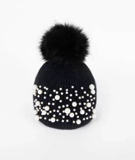 Black Pearl Studded Beanie Hat