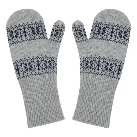 Cashmere Wool Norse Mittens in Grey and Navy