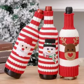 Christmas Wine Bottle Cover Set: Festive Knitted Decor