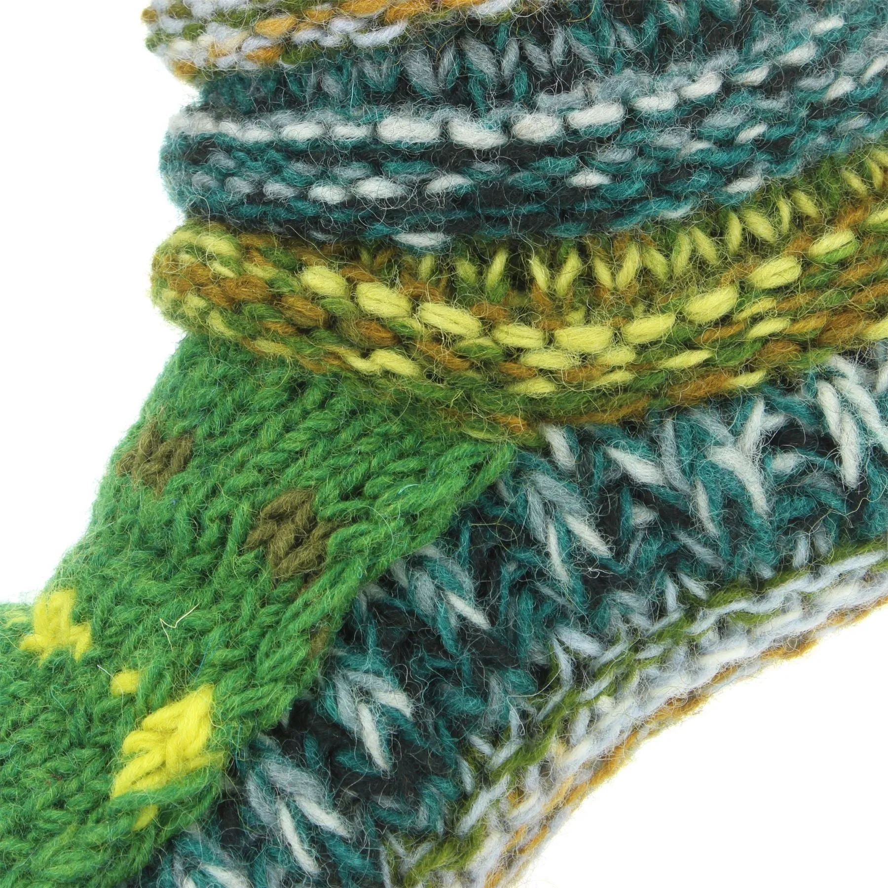 Chunky Wool Knit Abstract Pattern Slipper Socks - 17 Green