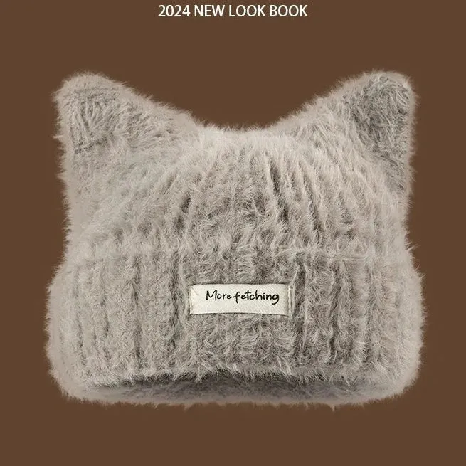 Cute Cat Ears Knitted Beanie Hat for Women