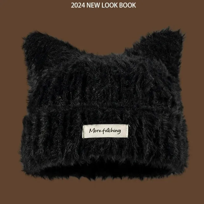 Cute Cat Ears Knitted Beanie Hat for Women