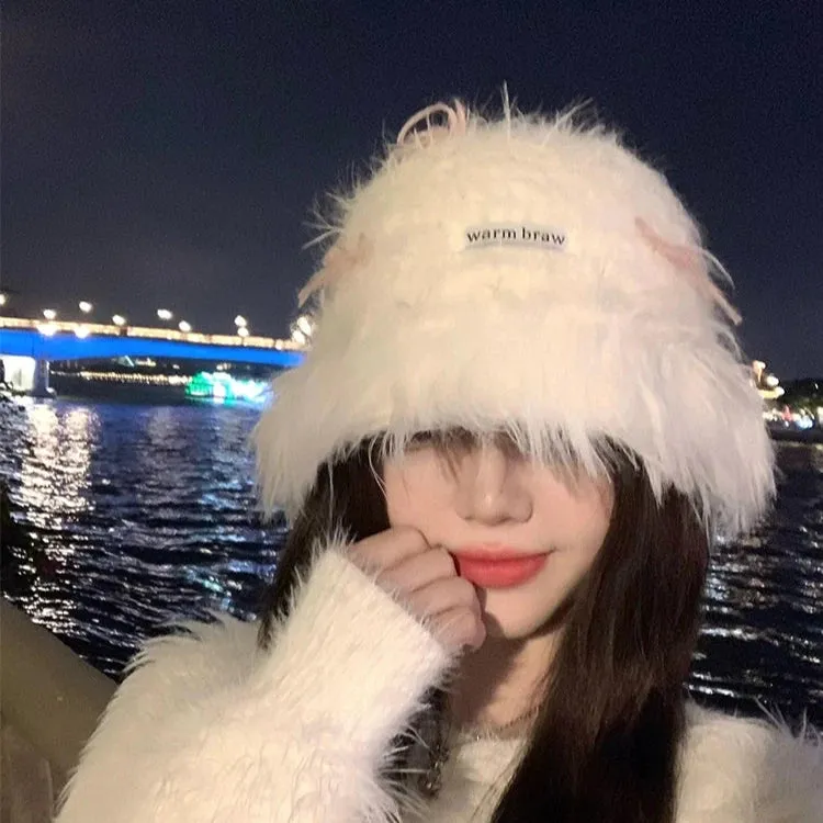 Cute White Plush Fisherman Hat