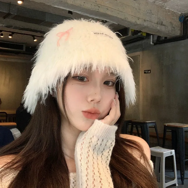 Cute White Plush Fisherman Hat