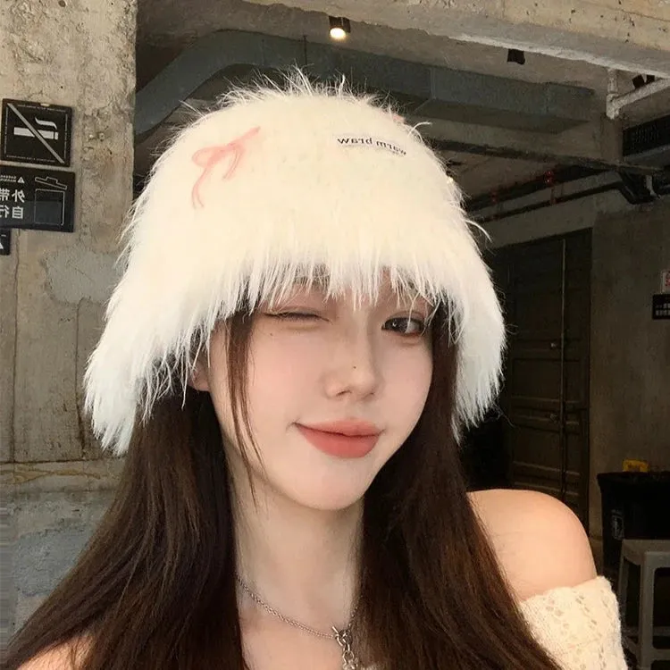 Cute White Plush Fisherman Hat