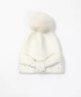 Diamante Embellished Beanie Hat - Ivory