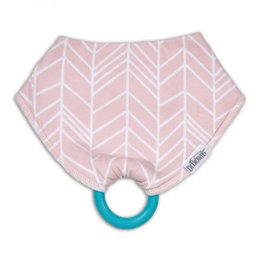 Dr. Browns Bandana Bib w/ Teether, 1-Pack, Herringbone (Pink w/ Turquoise Teether)