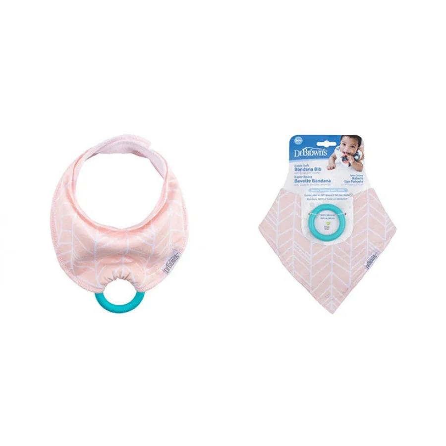 Dr. Browns Bandana Bib w/ Teether, 1-Pack, Herringbone (Pink w/ Turquoise Teether)