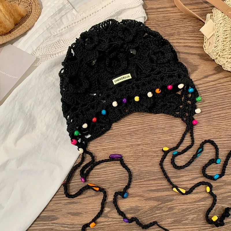 Ethnic Style Hollow Pearl Tassel Baotou Hat