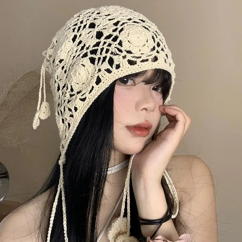 Ethnic Style Hollow Pearl Tassel Baotou Hat