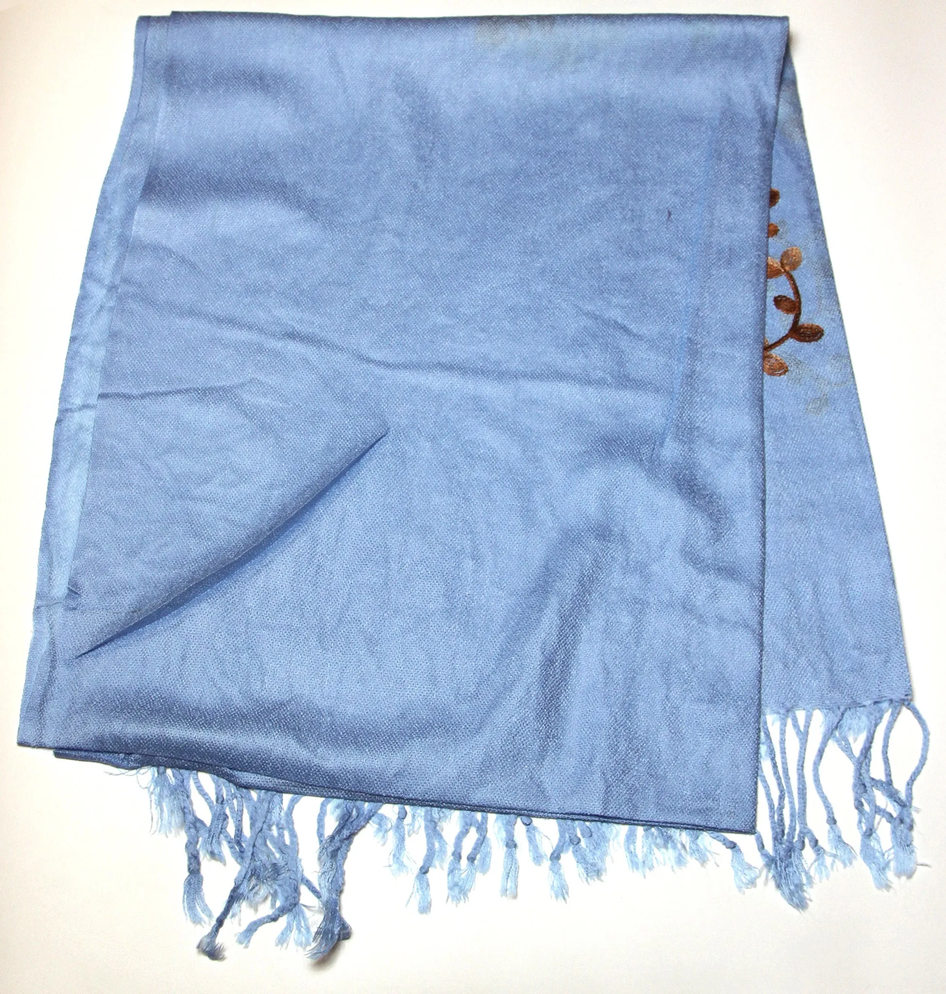 Fair Trade Hand Made Nepal Pashmina Scarf Shawl Embroidered Light Blue