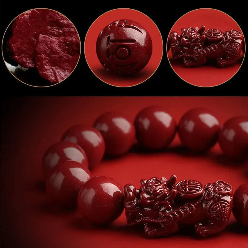 Feng Shui Pixiu Cinnabar Bracelet Good Fortune Lucky Pi Xiu Buddha Bracelet