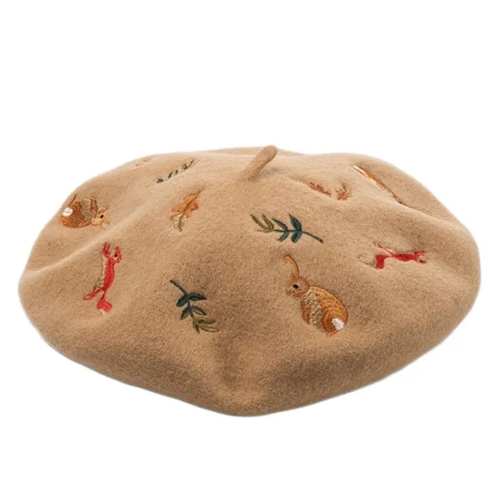 Forest Embroidered Beret