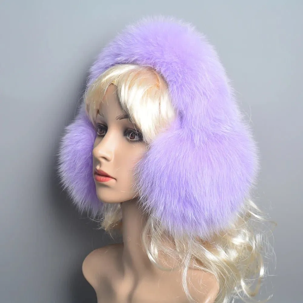 Fox Fur Earmuffs for Women - 100% Natural Fox Fur, Fashionable and Warm