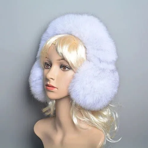 Fox Fur Earmuffs for Women - 100% Natural Fox Fur, Fashionable and Warm