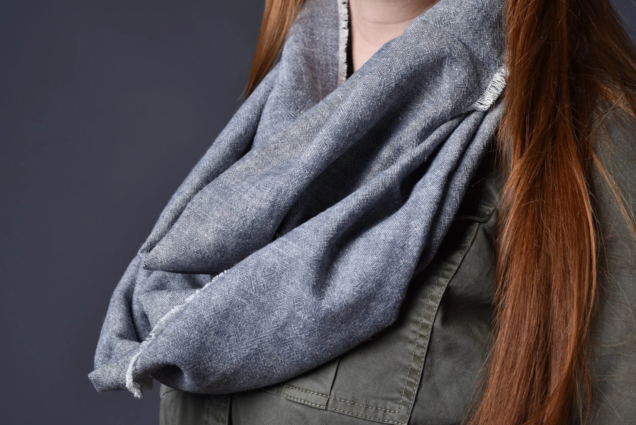 Gray Linen Infinity Scarf