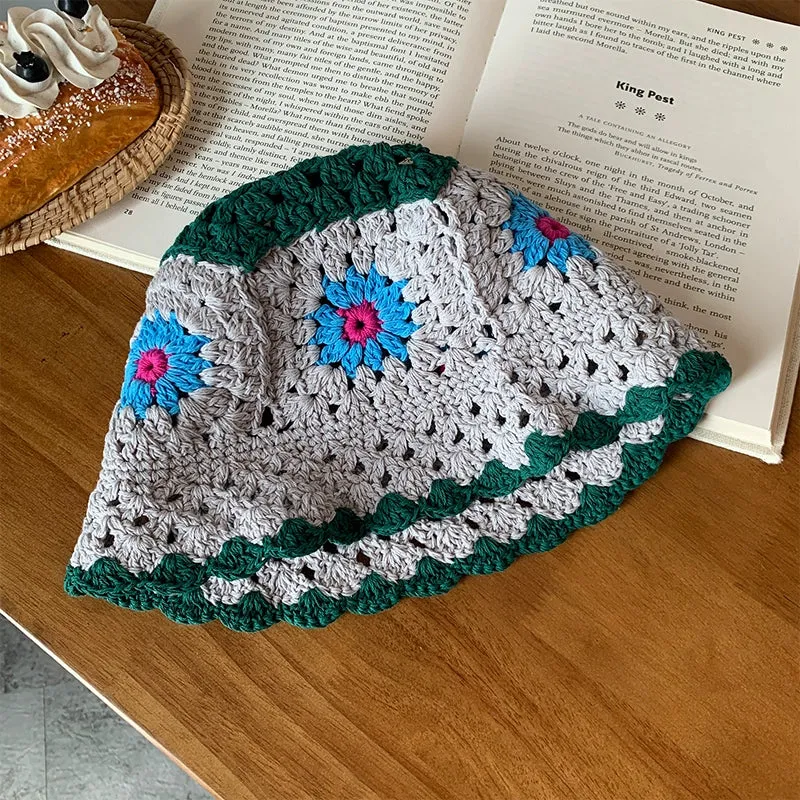 Hand-Knitted Flower Bucket Hat