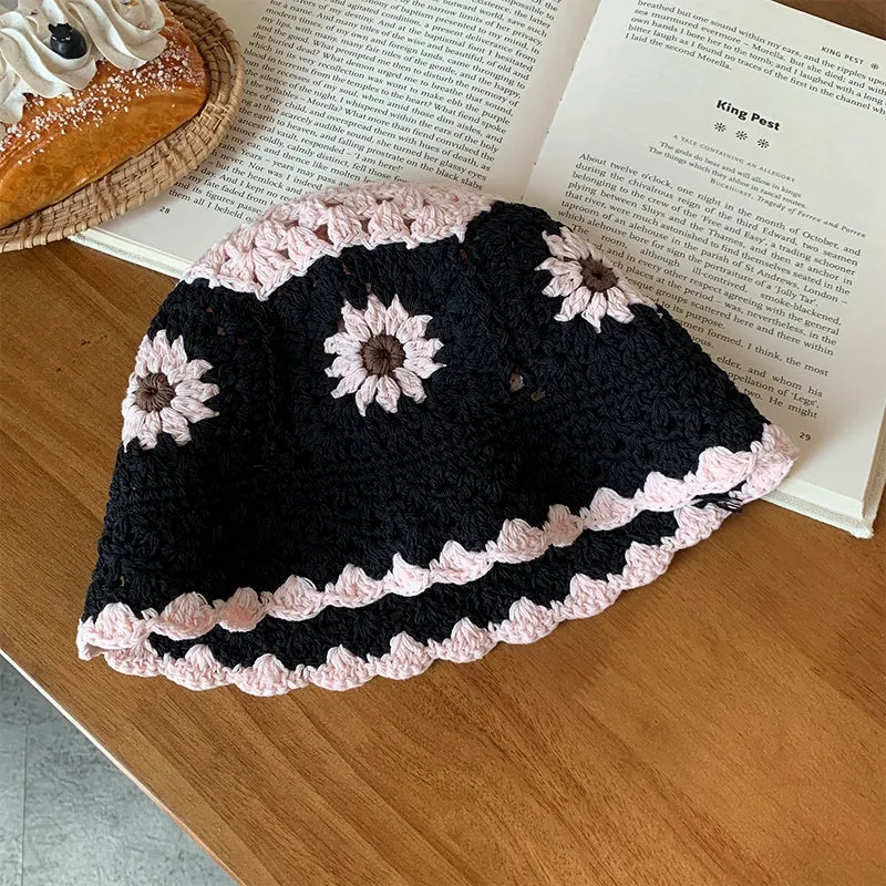 Hand-Knitted Flower Bucket Hat