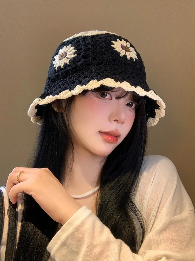 Hand-Knitted Flower Bucket Hat