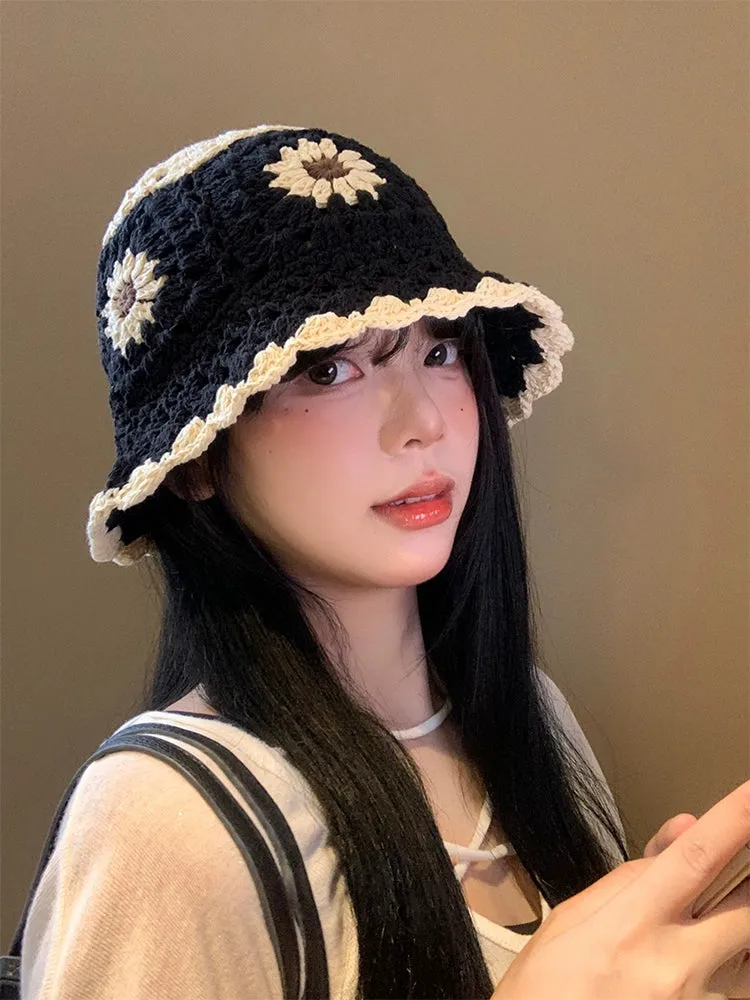 Hand-Knitted Flower Bucket Hat