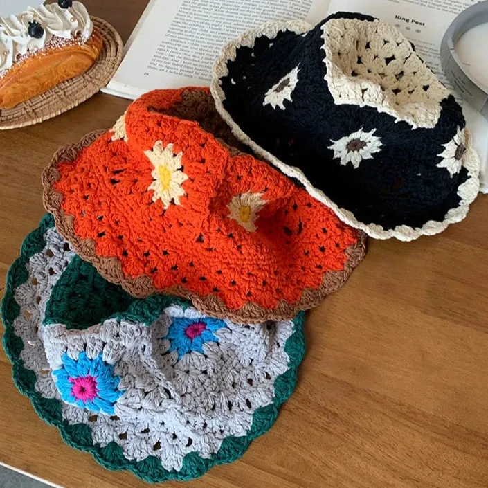 Hand-Knitted Flower Bucket Hat