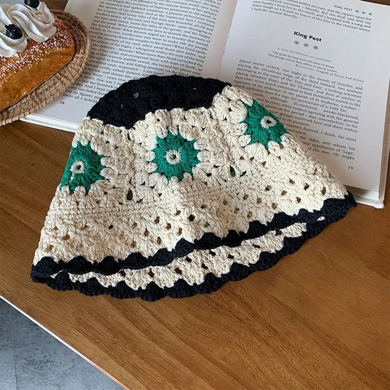 Hand-Knitted Flower Bucket Hat