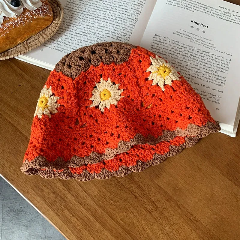 Hand-Knitted Flower Bucket Hat