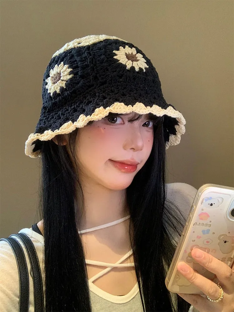 Hand-Knitted Flower Bucket Hat