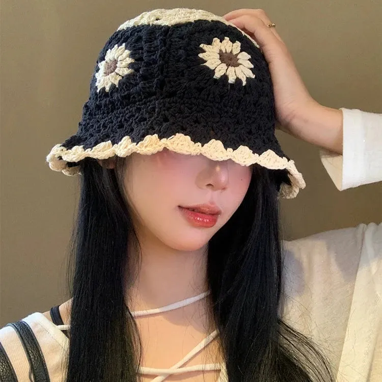 Hand-Knitted Flower Bucket Hat