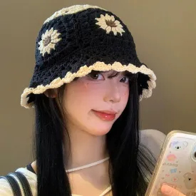 Hand-Knitted Flower Bucket Hat