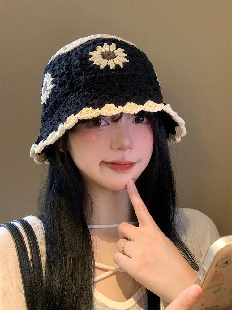 Hand-Knitted Flower Bucket Hat