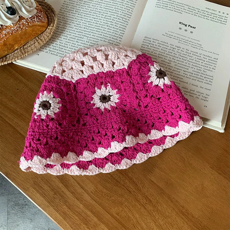 Hand-Knitted Flower Bucket Hat