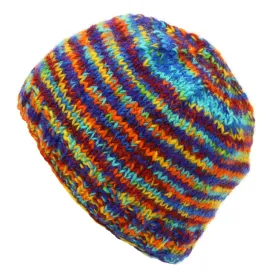 Hand Knitted Wool Beanie Hat - SD Rainbow