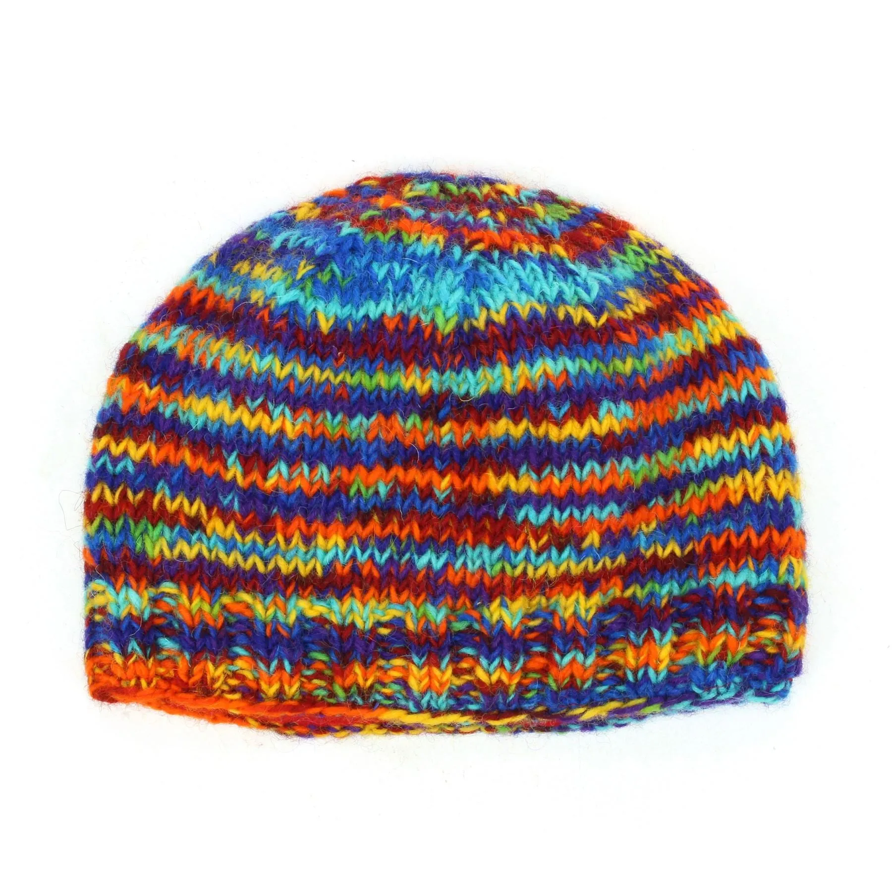 Hand Knitted Wool Beanie Hat - SD Rainbow