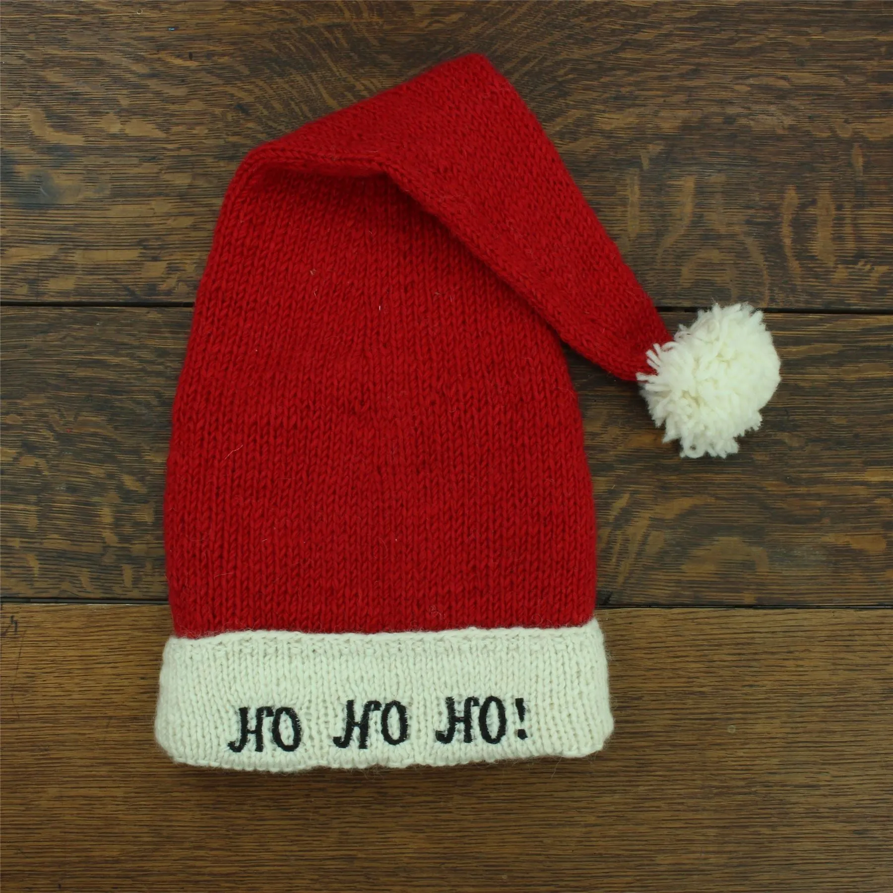 Hand Knitted Wool Christmas Beanie Hat - Ho Ho Ho