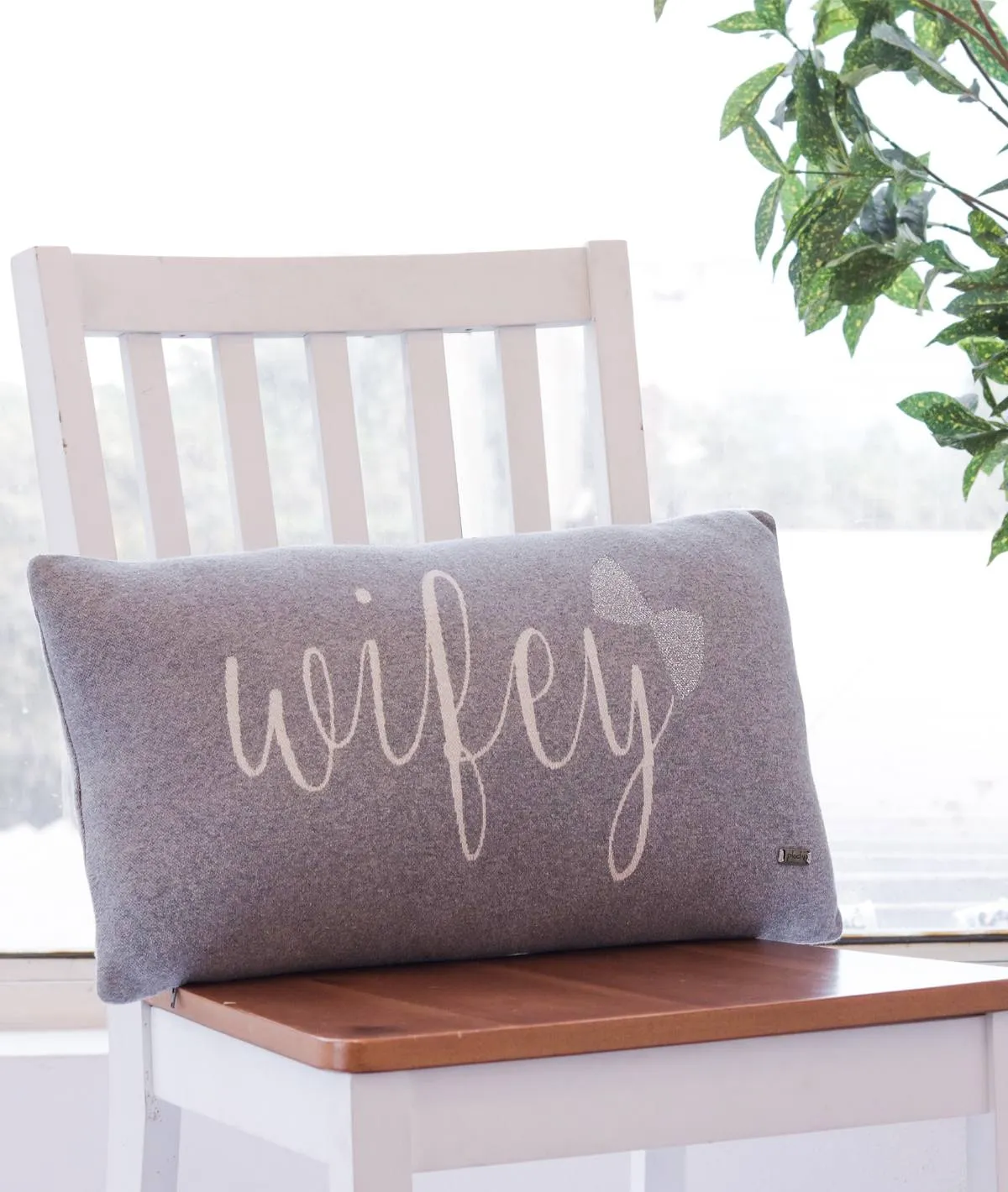 Hubby Wifey Cotton Knitted Decorative Light Grey Melange Color 12 x 20 Inches Pillow Covers