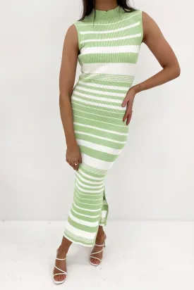 Hunter Midi Dress Sage Stripe