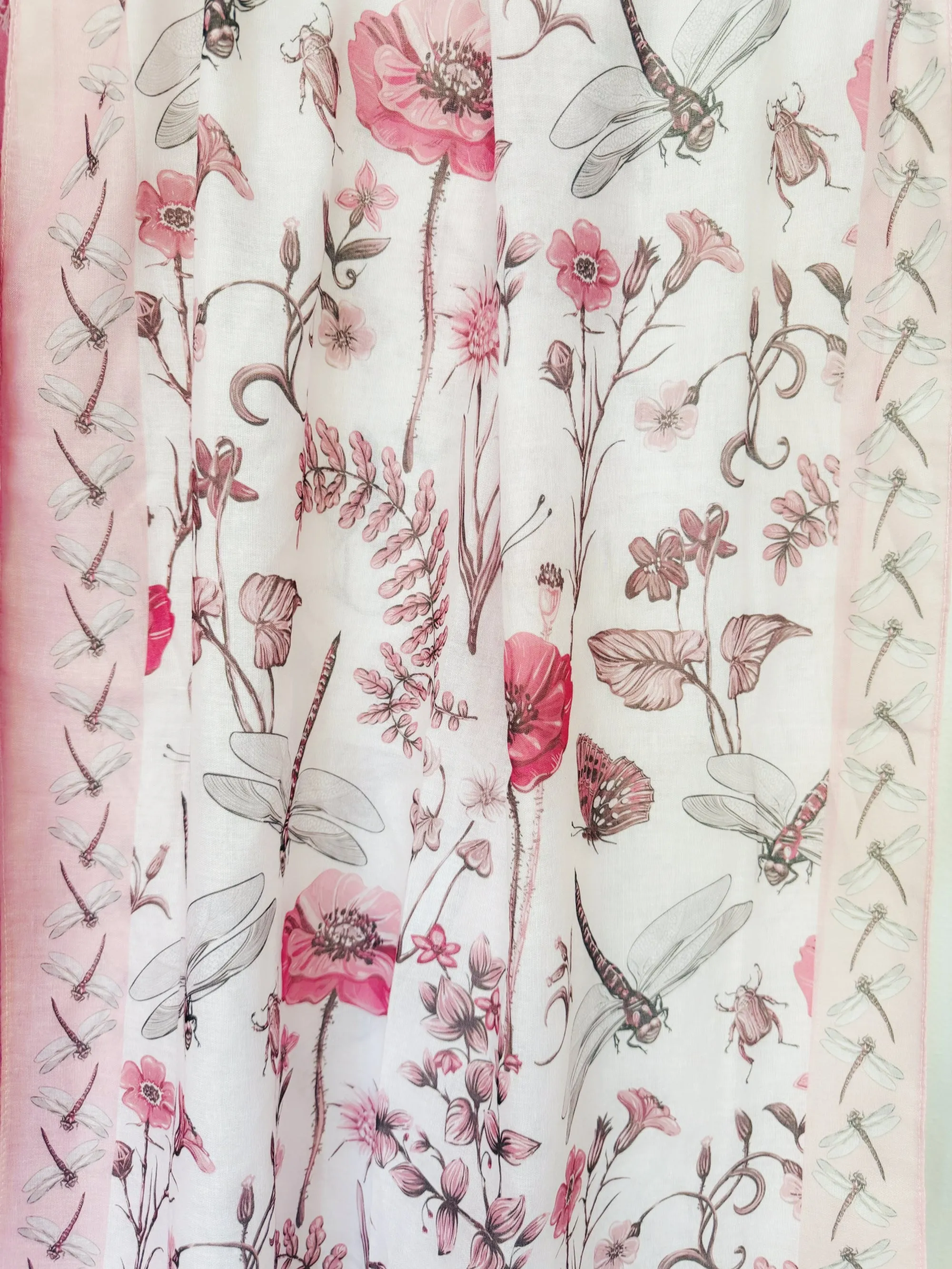 JC071195 White-Pink Floral Dragonfly Scarf/Shawl